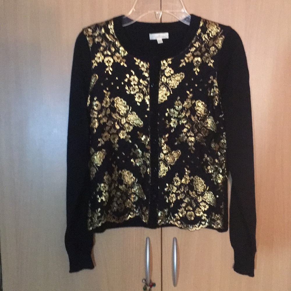 Black Wool & Gold Lace Sweater Cardigan
